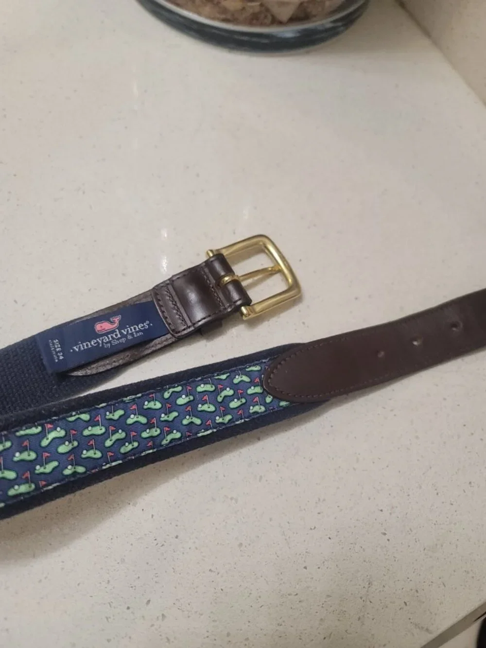 Vineyard Vines Whale Belt Mens 34 Navy Blue / GreenEhale Print USA